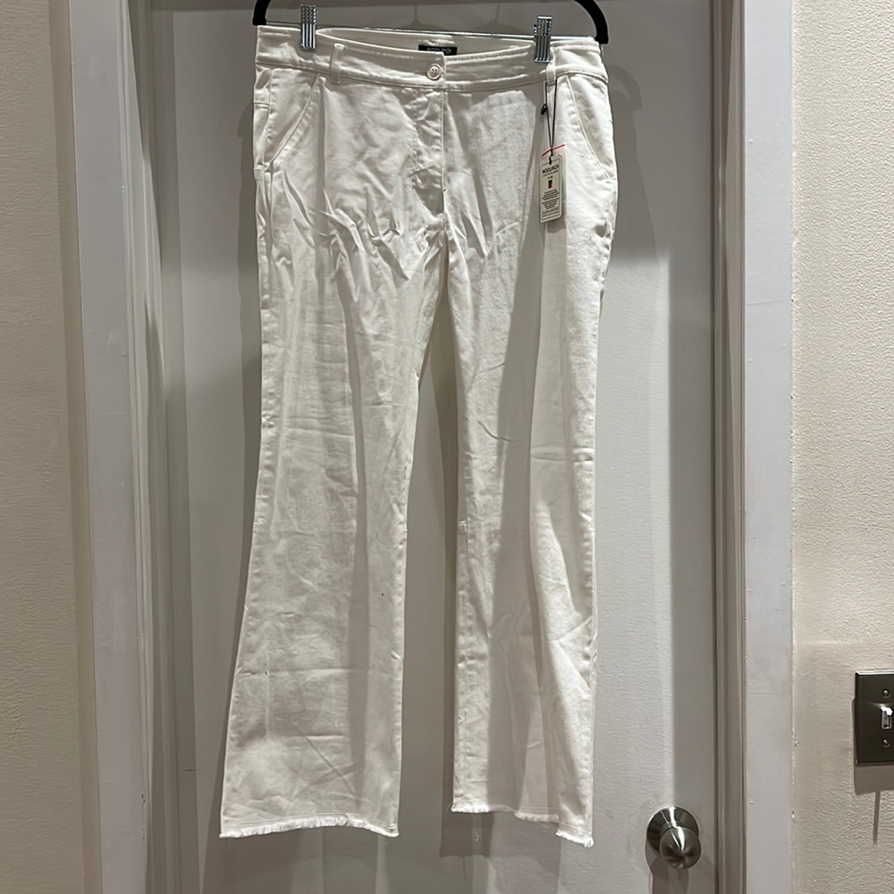 NWT Woolrich White Cotton Denim Bootcut with Frayed Bottom Sz 28